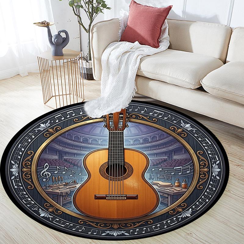 Acoustic Guitar Symphony Round Area Rug Under Office Chairs Bedroom Living Room Home Decor