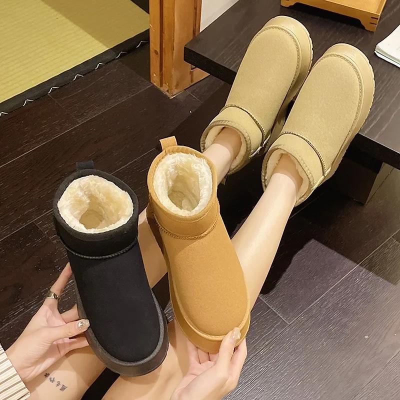 Fashion 2025 New Winter Warm Boots Fur Ladies Snow Boots Real Sheepskin Wool Low-cut Warm Fur Shoes Man and Women Winter Short Boots