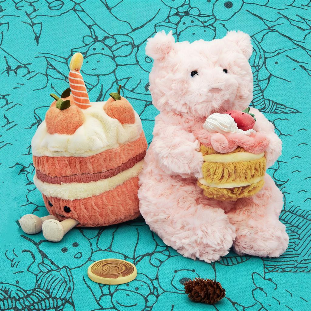 New JC Cute Smiley Face Cake Pink Christmas Gift Party Decoration cake Bear Plush Toy Soft Stuffed Dessert Doll Birthday