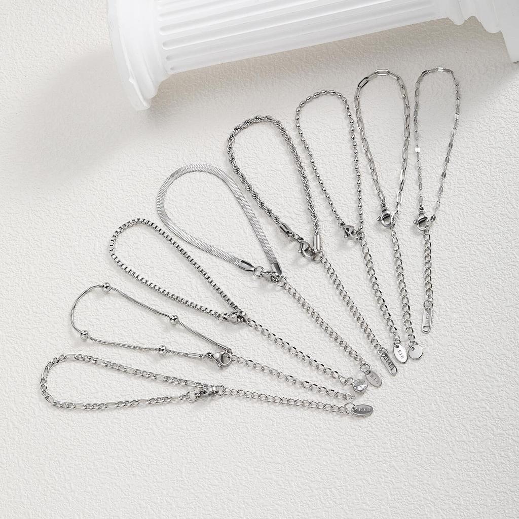 Women Chain Bracelet Silver Color, Stainless Steel Link Stackable Bracelets, Layered Fashion Accessories Gifts
