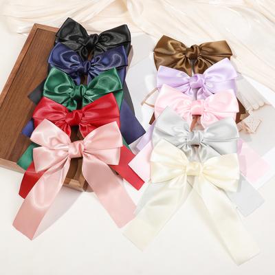 6 Stück seidige Satin-Haarschleifen Haarspangen Bandzubehör Pferdeschwanzhalter Spangen Metallclips Haarschleife für Damen Mädchen