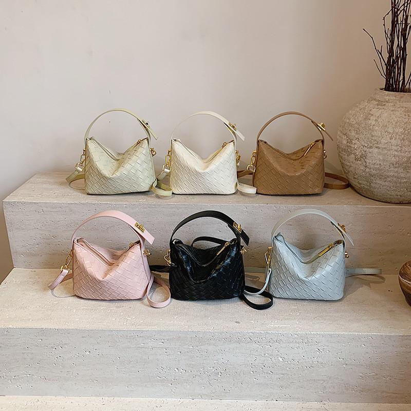 Pu Texture Woven Single Shoulder Crossbody Bag Solid Color Handbag Fashion Women