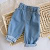 Abbigliamento per Bambini Pantaloni da Neonato, Puro Cotone, Jeans Blu e Bianchi, Adatti a Pantaloni Alla Moda e Versatili per Neonati dai 6 ai 36 Mesi