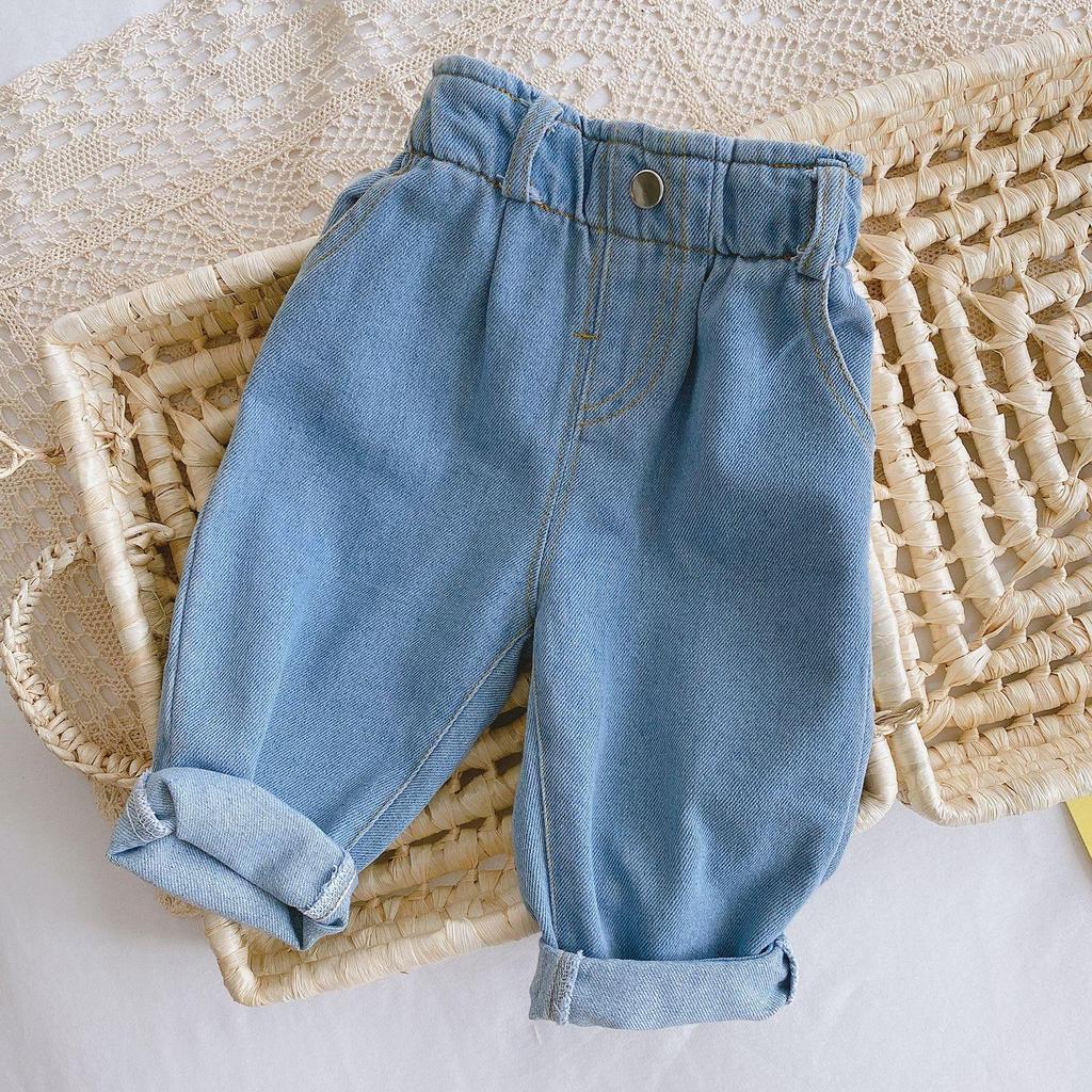 Abbigliamento per Bambini Pantaloni da Neonato, Puro Cotone, Jeans Blu e Bianchi, Adatti a Pantaloni Alla Moda e Versatili per Neonati dai 6 ai 36 Mesi