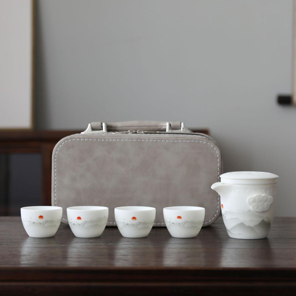 Ceramic Express Cup, Vegetarian Suet Jade Porcelain, Portable Travel Tea Set, Business Mid-Autumn Festival Gifts