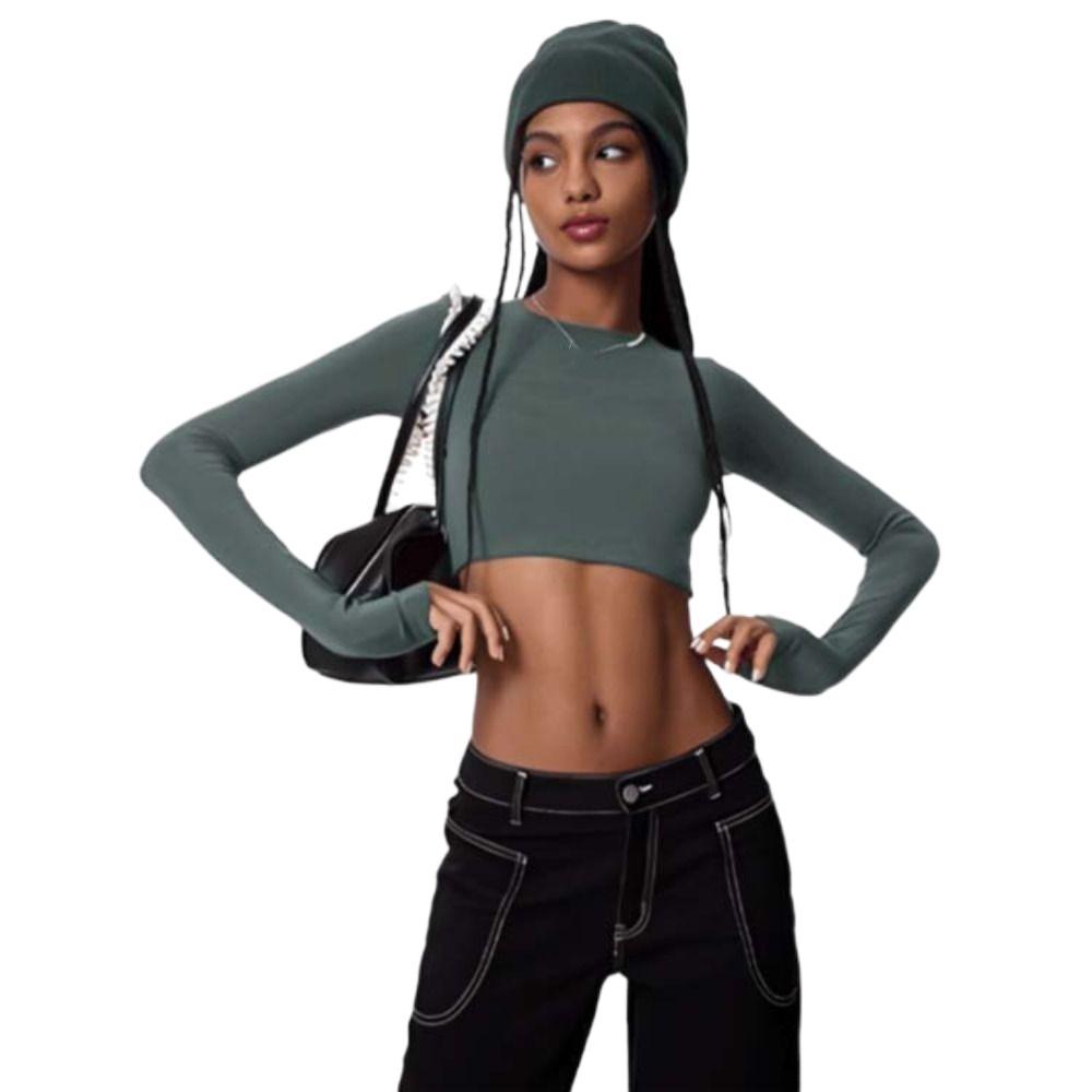 

Эластичные футболки с открытой спиной, с длинным рукавом, облегающий кроп-топ, удобные базовые рубашки, для танцев S зелёный