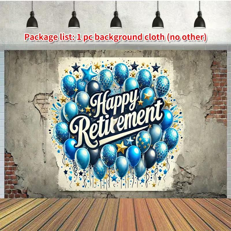 2D Happy Retirement Backdrop with Blue Balloons and Stars Party Background 47.2x31.5inch/120*80cm