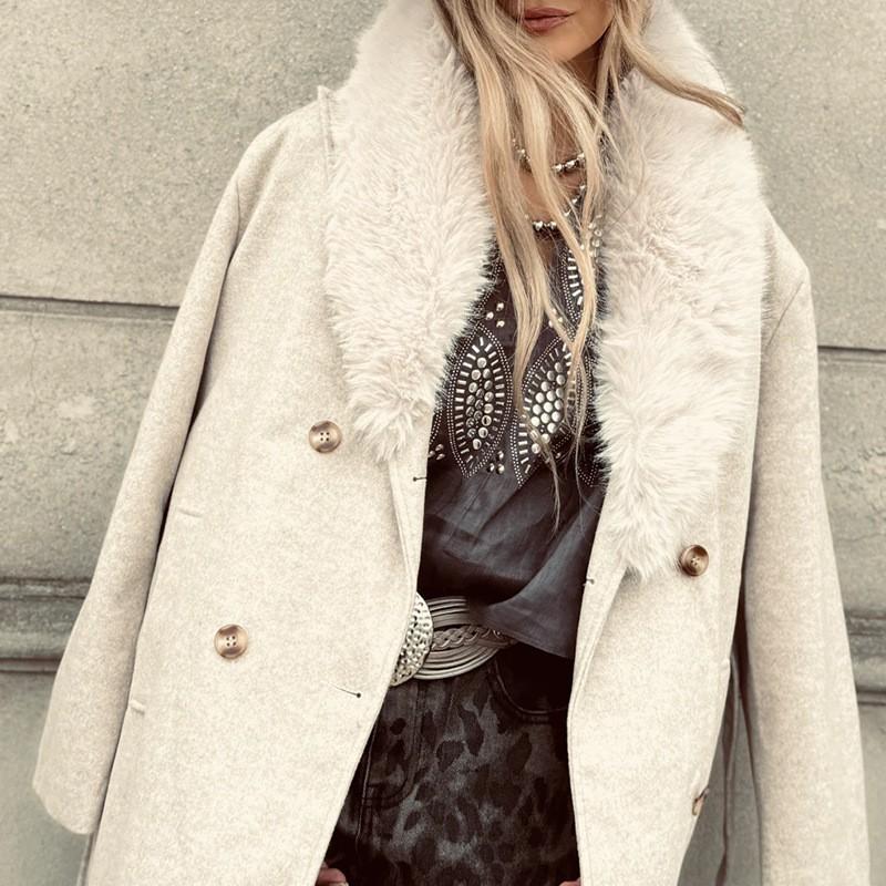 Womens Winter Wool Blend Coat Long Sleeve Notched Collar Oversized Loose Fit Casual Outerwear