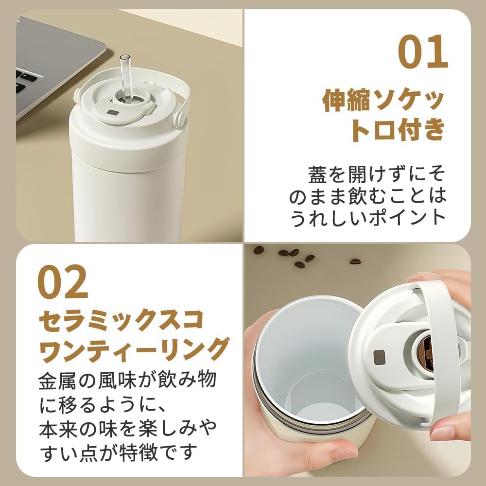 Ceramic Tumbler with Water Bottle with Large Vacuum Ceramic Keeps Drinks Cold Straw, Lid, Capacity, Portable, Coffee, Insulated, Coating, Spill-Proof,