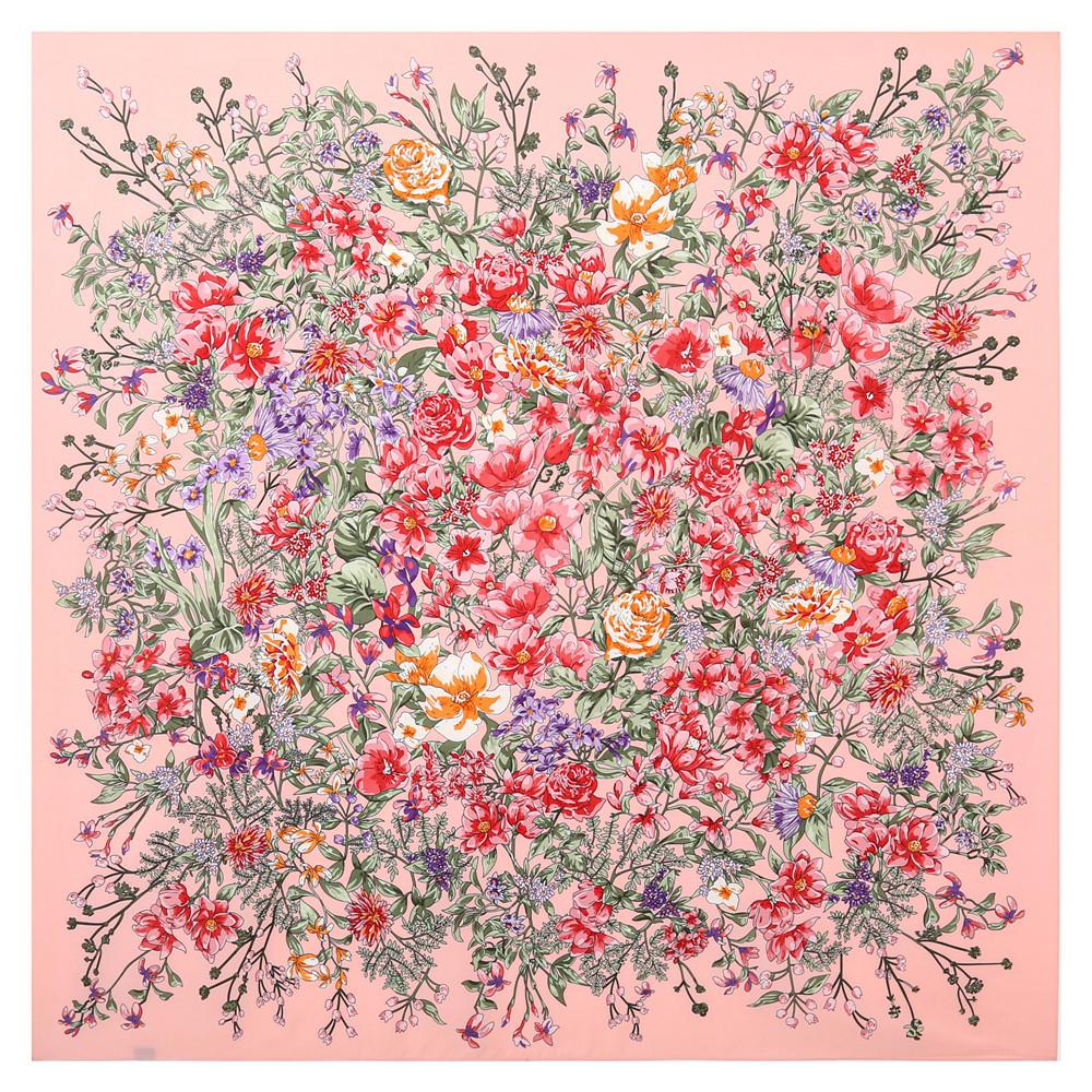 130*130Cm 100% Twill Silk Shawl Scarf Women Luxury Floral Print Square Scarves Bandana Wraps Femme Fourlard Echarpes Stoles