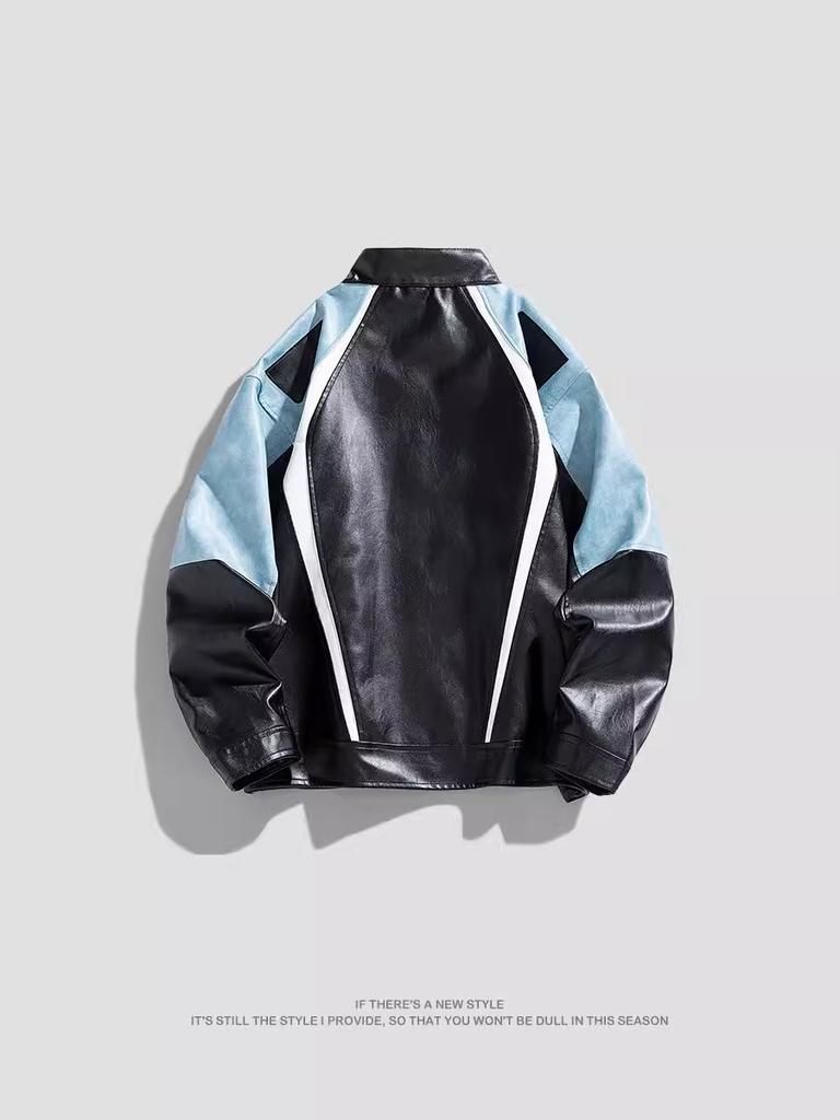American PU leather jacket men's jacket spring and autumn new stand-up collar locomotive clothing versatile trend explosive jacket men