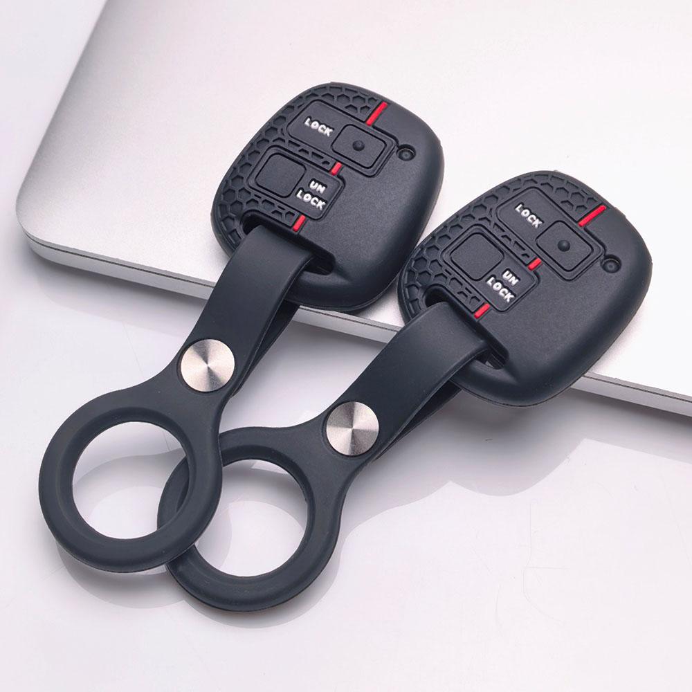 2 Button Silicone Key Fob Cover with keychain for Toyota Camry Prado FJ Cruiser Previa RAV4 Echo HiAce, Fits Toyota Camry Cruiser RAV4