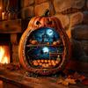 Halloween Cobweb Decorations Centerpiece Pumpkin, Wooden Pumpkin Ornament with Miniature Scenes, Rustic Scenes Skeleton for Farmhouse Home Table