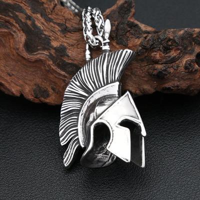 Vintage 3D Style Spartan Warrior Pendant Necklace Stainless Steel Fashion Unique Warriors Helmet Necklace For Men Amulet Jewelry