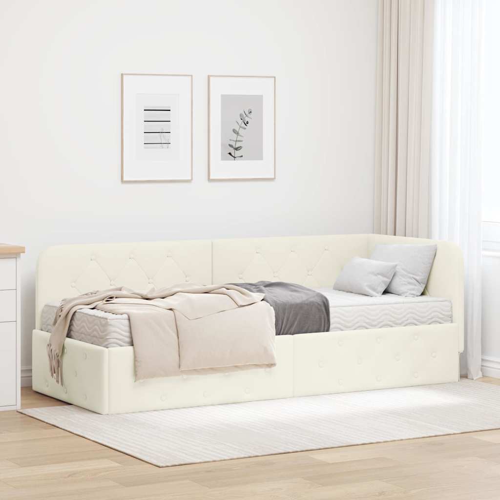 Corner Bed Frame Cream 80 X 200 Cm Velvet