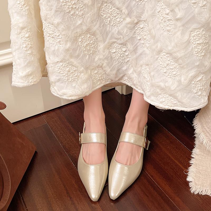 Fashion French Temperament Pointed Toe Shallow Single Shoes Women's Summer New Retro Block Heel Mary Jane Small Leather Shoes
