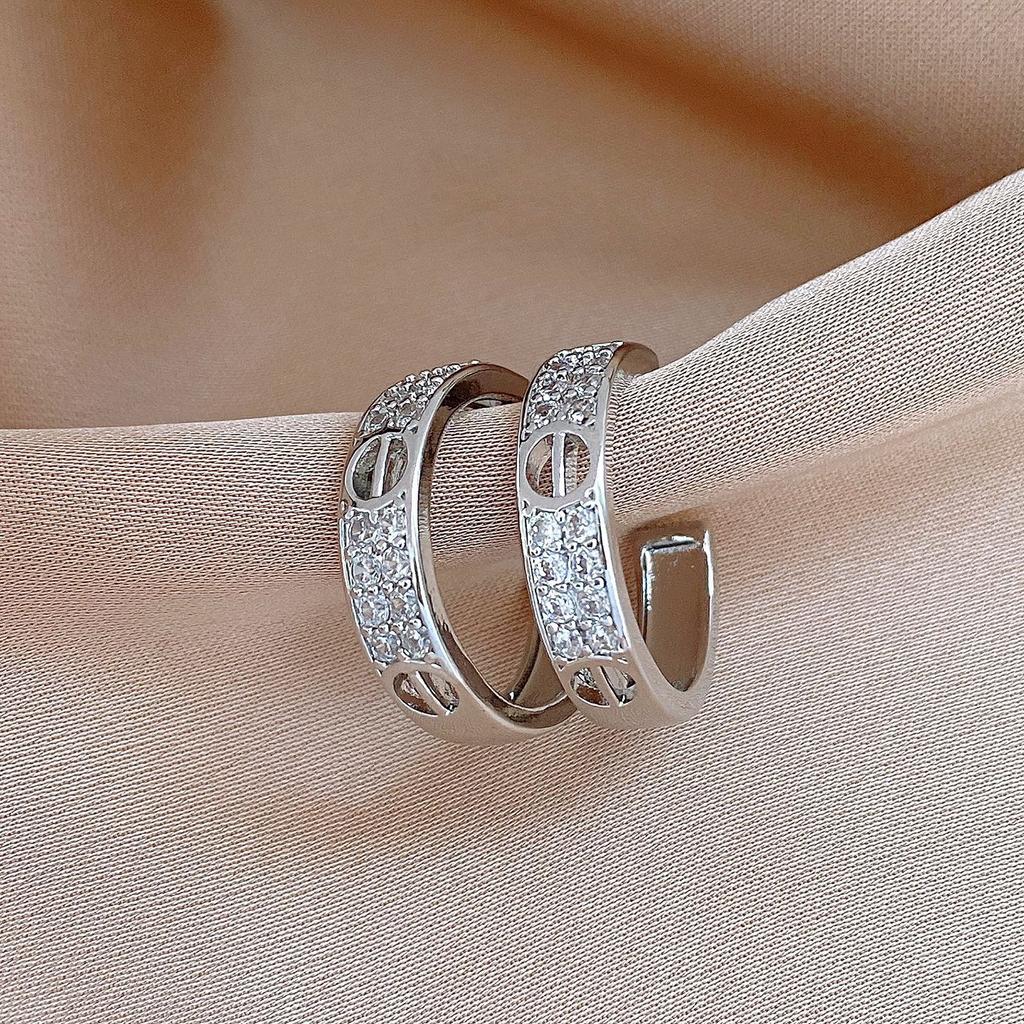 18k real gold electroplated zircon hollow C-shaped earrings light luxury high-end stud earrings European and American personalized earrings