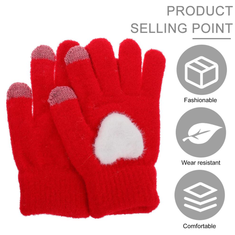 1 Pair Heart Knitting Winter Gloves Thicken Touchscreen Knitted