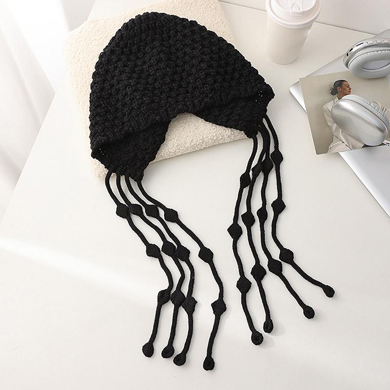 

Вязаная шапка ручной работы для женщин, зимняя теплая шапка с защитой ушей, женская корейская шапка-пуловер, связанная крючком