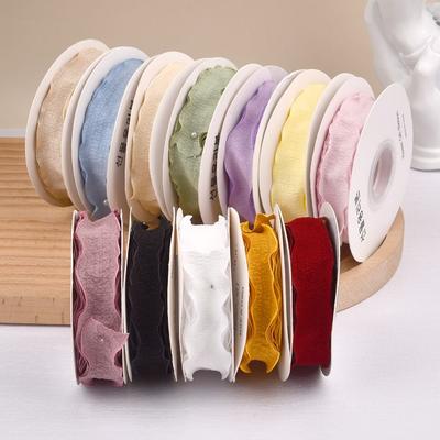 Bouquet Decor Hair BowKnot Linseed Flower Packaging Wrapping Yarn Band Wrinkled Cotton Ribbon