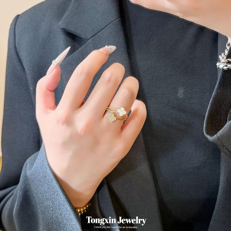 Stylish and High-end Four-leaf Clover Open Ring - Luxurious New Women's Ring
