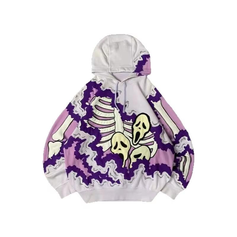 New Trendy men's Hoodie With Skeleton Style Pattern design, Novel Long Sleeved Hoodie With Pockets For Daily Wear