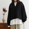 Autumn and Winter Japanese Pullover Solid Color Loose V-neck Lantern Long-sleeved Sweater Jacket Women