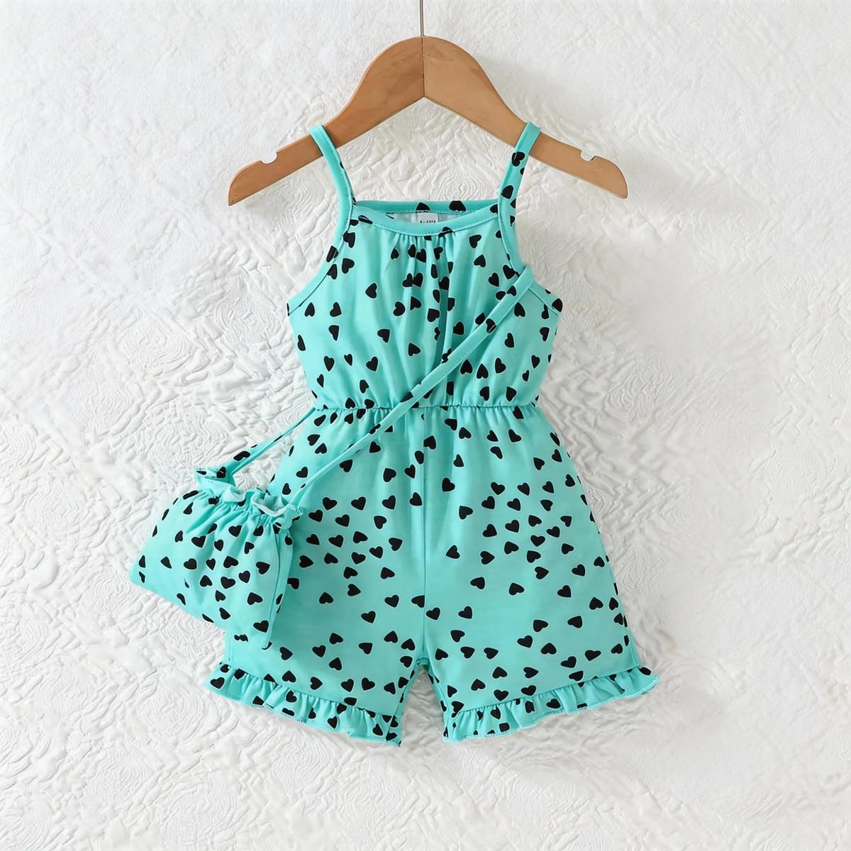 

Baby Girl Heart Romper W/bag, Mint Cami Ruffle Jumpsuit 2-3Y зелений