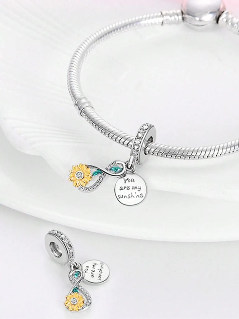 Copper Plated Original Charms Spring Sunflowers Cherry Beads Fit Bracelet Women'S Jewelry Gift