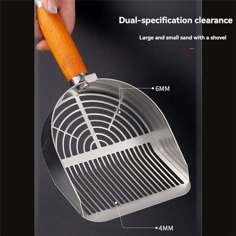 Good-Stainless Steel Cat Litter Scoop , Small Broom & Dustpan , Anti-Break Handle, Dual-Width Holes For Quick Cleaning