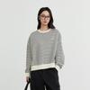 Elva' Island Women's Autumn/Winter Striped Drop Shoulder Crew Neck Loose Sweatshirt