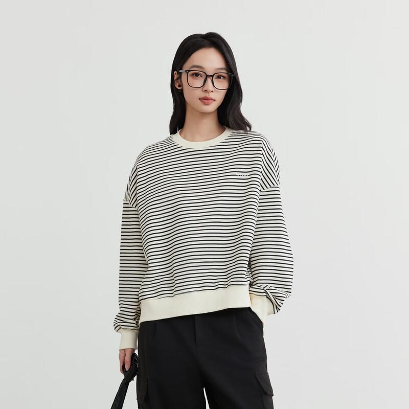 Elva' Island Women's Autumn/Winter Striped Drop Shoulder Crew Neck Loose Sweatshirt