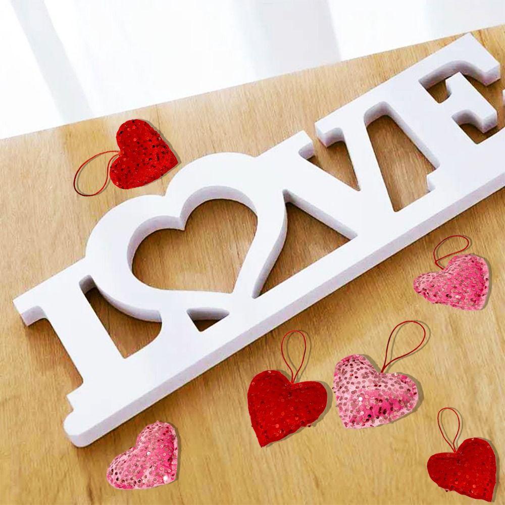 2pcs Elegant Glitter Heart Shaped Pendant with Hanging Rope Vivid Sequin Decorative Supplies Pink Red Handmade Love Key Ring