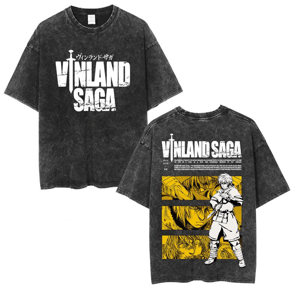Vintage Washed Anime Vinland Saga Thorfinn Karlsefni T Shirt Mens Women Clothing Fashion Street Casual Cotton Oversized Tshirts