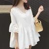 ZANZEA Women Lace Crochet V-Neck Loose Casual 3/4 Sleeve Blouse