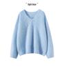 Women's Soft V-Neck Cashmere Pullover - 100% Pure, Fluffy, Seamless, Long Sleeve, Loose Fit, Ideal for Autumn and Winter