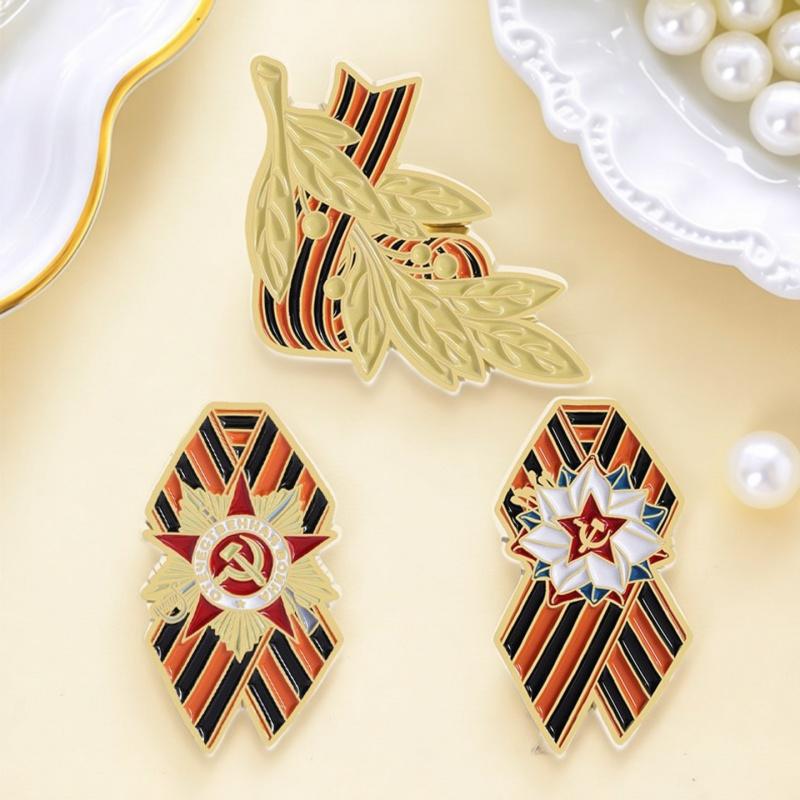 Creative Russian Flag Victory Day Saint George's Ribbon Wheat Ear Brooch Metal Badge Souvenir Badges Metal Pines