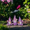 3 Pcs/Set Flower Gnome Figurines Collectible Dwarf Wearing Floral Hat Ornaments Desktop Gnome Statues for Home Cabinet Shelf Decorations