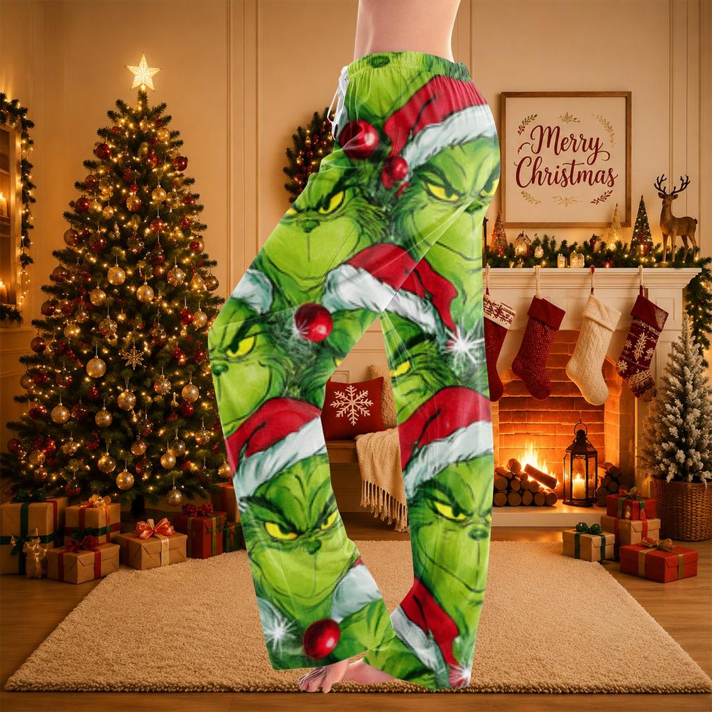 Women's Christmas Print Pants Casual Trousers No Pockets for Holiday