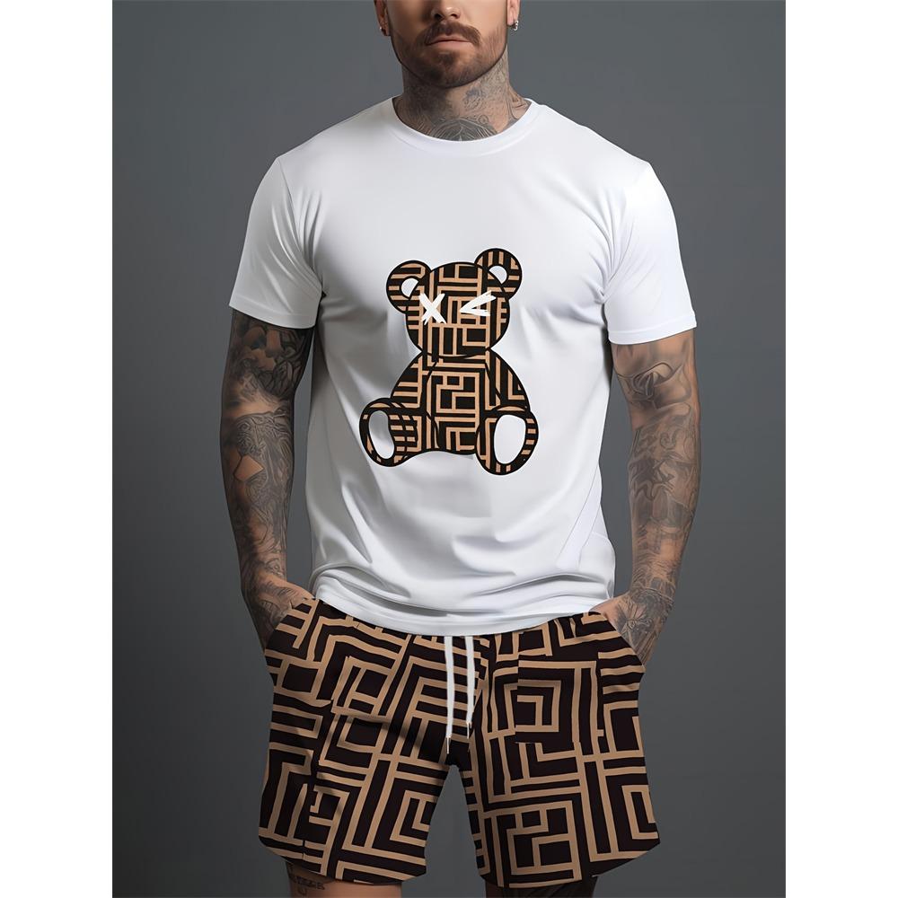2026 Summer New Casual Short Sleeve Loose Men's Two Piece Suit Fun Pattern Printed Short Sleeve Suit Street Fashion Men's Suit