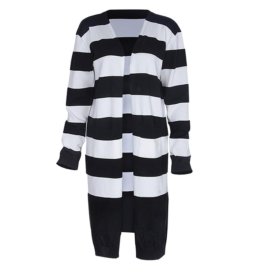 Women Long Sleeve Knit Striped Cardigan Sweater Coat Long Baggy Jacket