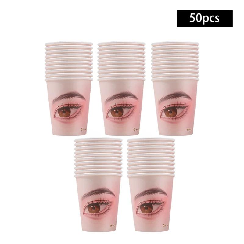 50/10 Pcs Eyelash Practice Paper Cup Lash Extension Supplies Mannequin Exercises Professional Makeup for Starters Auxiliary Tool