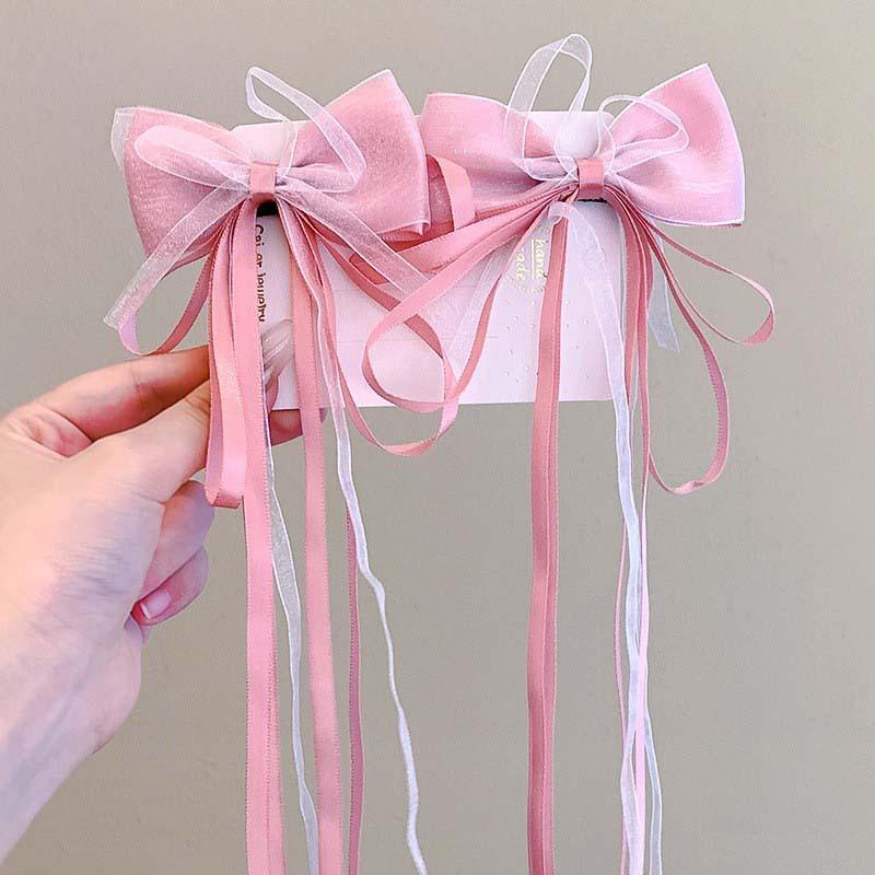 2Pcs  Korean Ribbon Bow Braid Hair Hair Pin Girls Sweet Princess Tassel Bow Barrettes Headwear Girls Kids Hair Accessories