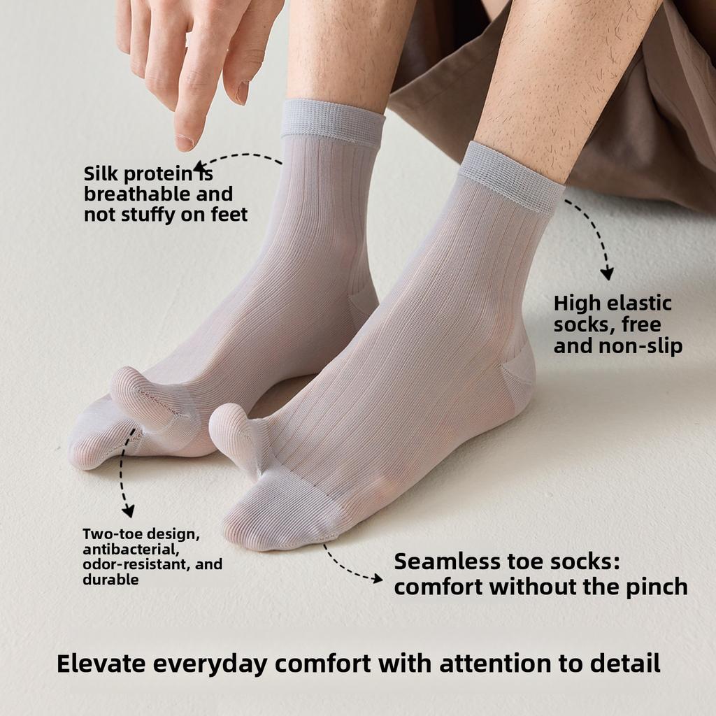 Seide-Seide Zweizehen Herren Mittelhoch Sport Anti-Geruch Schweißabsorbierend Netz Split-Toe Socken Zehensocken Reißfestigkeit