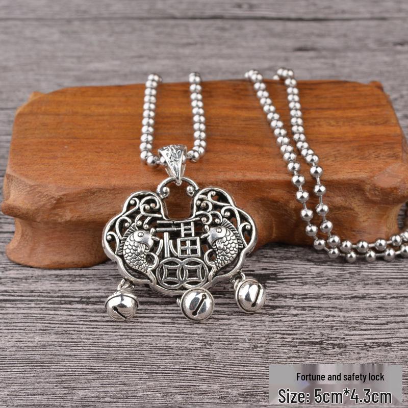 

Этническое длинное ожерелье East Butterfly - Ретро кулон в виде замка долголетия и цепочка из круглых бусин для мужчин и женщин