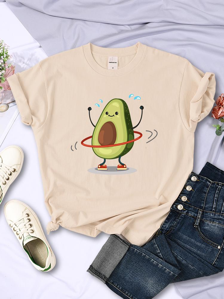 Fruit Avocado Doing Sport Womens T Shirts Hip Hop Harajuku Short Sleeve Soft Breathable Tee Clothing Summer Casual Female Tops
