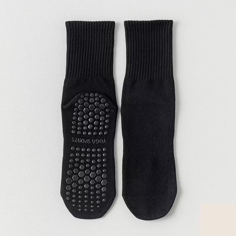 High Quality Spring Women Cotton Medium Non-Slip Silicone Indoor Fitness Pilates Yoga Breathable Knitted Sports Socks Crew