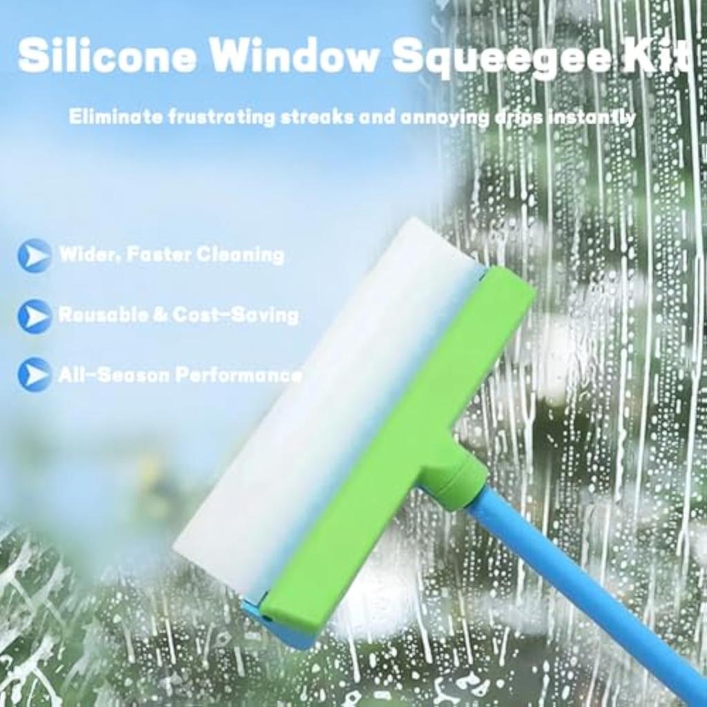 Kit de Limpieza y Depuración Reciclable de Silicona Incluye Hoja Limpiaparabrisas de Silicona + Paño de Microfibra – Versión Verde Adecuado para Puertas de Vidrio y Ventanas