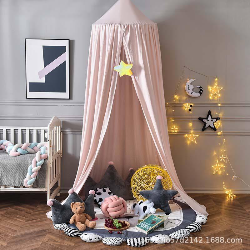 Kids Bed Canopy Tent With Mosquito Net Windproof Light-Blocking Dome Style No-Drill Installation Nursery