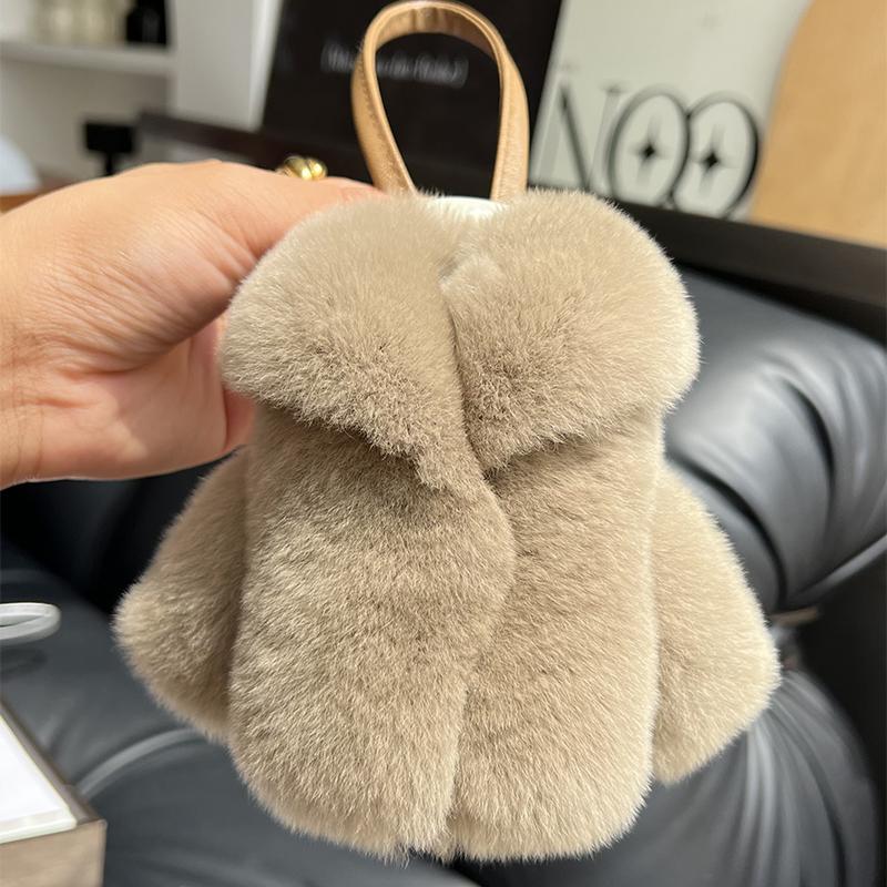 Rex Rabbit Fur Keychain Small Clothes Modeling Keychain Fur Pendant Key Chain Keychain Fluffy Keyring Gift For Women Bag Charms